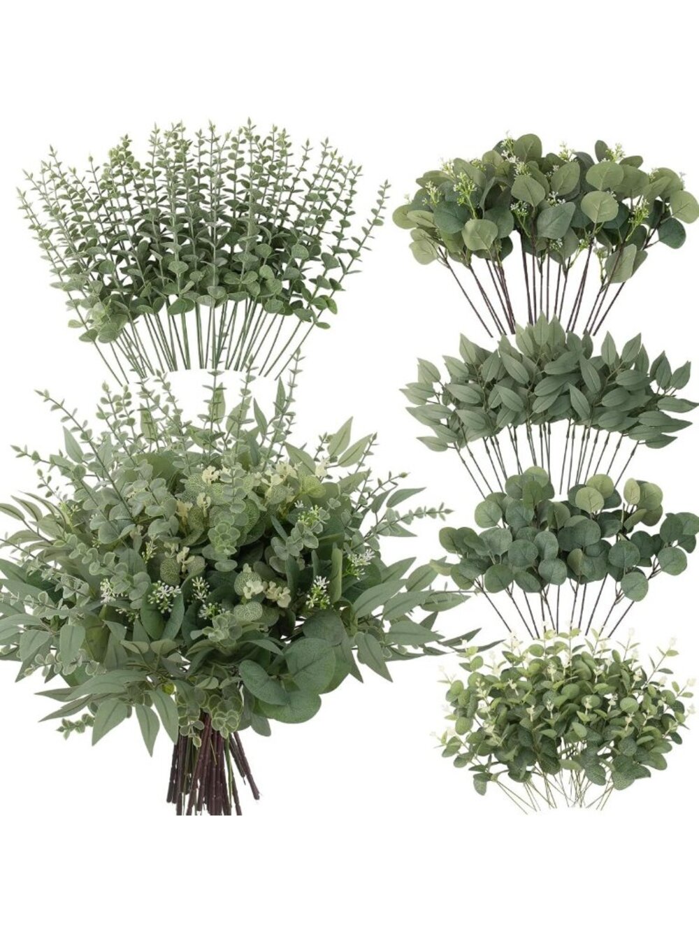260 Pcs Mixed Eucalyptus Stems - Faux Greenery for Wedding Bouquets & Home Decor